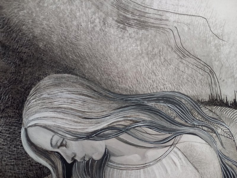Additional view 6: Figurative Portrait Drawing Time to Let Go by illustrator Lana Korolievskaia ink cardboard 