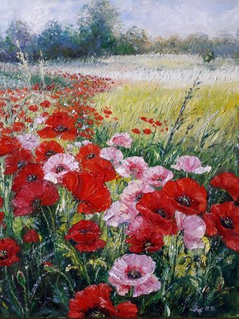 Pintura "Paisagem com papoulas do campo", pintor Nadiya Ulyanich óleo tela de pintura na Jose Art Gallery