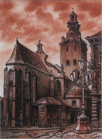 Grafika "Lwów. Katedra Łacińska.", ilustrator Vitaliy Kozak sangwina papier w Jose Art Gallery
