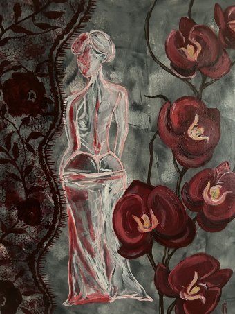 Painting "Red Memory" by painter Viktoria Chumak acrylic canvas at Jose Art Gallery