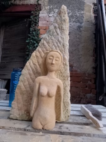 Sculpture "Sleeping Angel" by sculptor Adam Rosa Stone at Jose Art Gallery