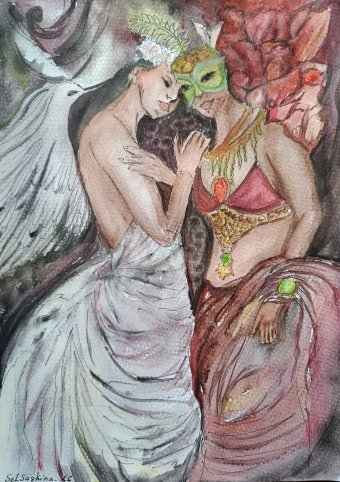 Peinture "Contes de l'oiseau blanc", peintre Selena Sashina aquarelle papier à la Jose Art Gallery