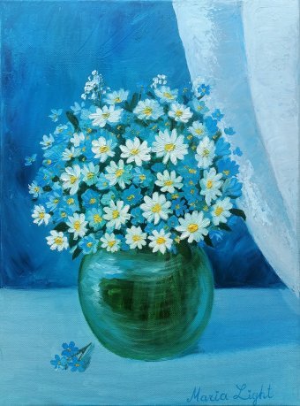 Malarstwo "Wazon z dzikimi kwiatami", malarz Maria Light olej płótno w Jose Art Gallery