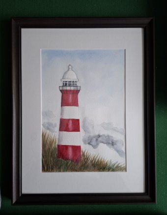 Painting "Lighthouse" by painter Luba Micinska watercolor paper at Jose Art Gallery