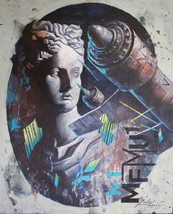 The painting combines elements of class