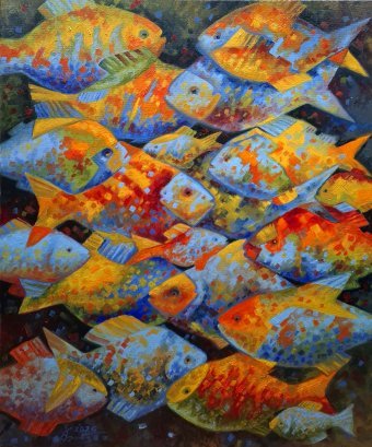 Painting "Fish puzzles" by painter Serhii Voichenko oil canvas at Jose Art Gallery
