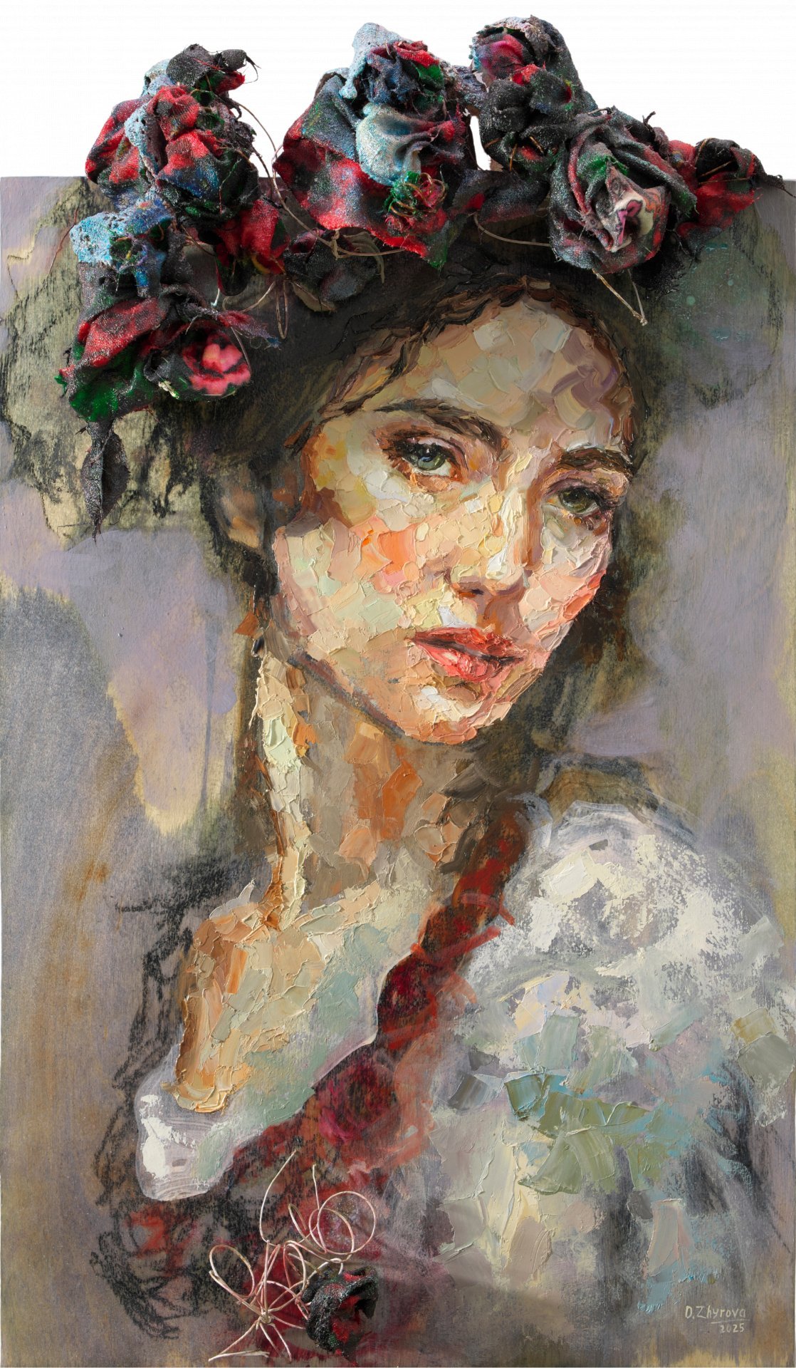 Spring Maiden Portrait with Floral Crown Painting by Dariia Zhyrova
