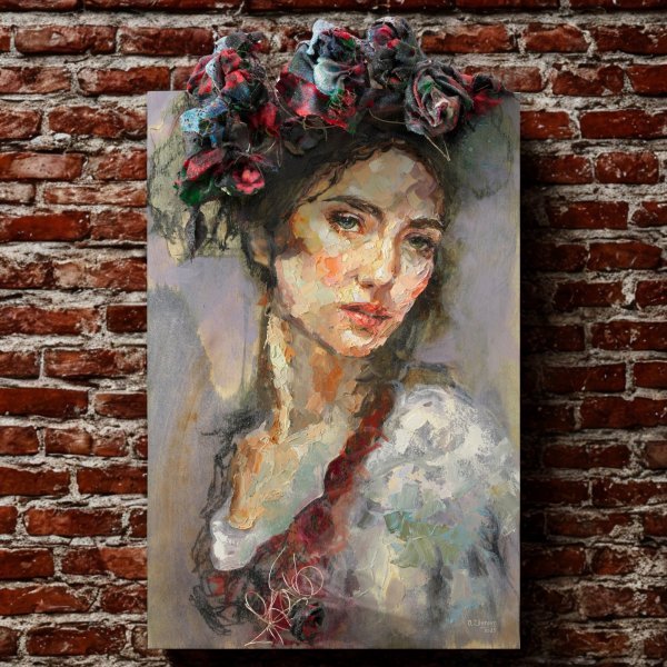 Spring Maiden Portrait with Floral Crown Painting by Dariia Zhyrova