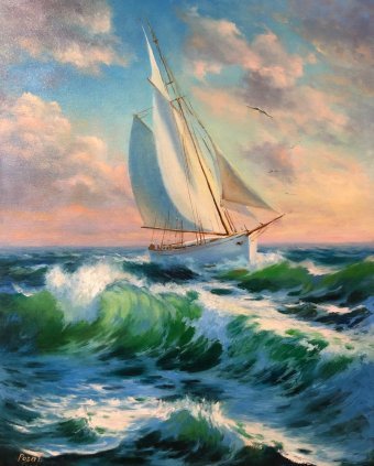 Painting "Sunset boat trip" by painter Tatyana Rykova oil canvas at Jose Art Gallery