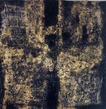 Malarstwo "Złoty Fusion Czarny Liliowy Abstrakcyjny Wzór", malarz Machnolga akryl plastik w Jose Art Gallery