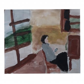 Painting "The Room" by painter Irfan Ajvazi pastel plaster at Jose Art Gallery