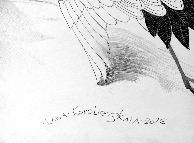 Dance with Cranes Drawing - Lana Korolievskaia