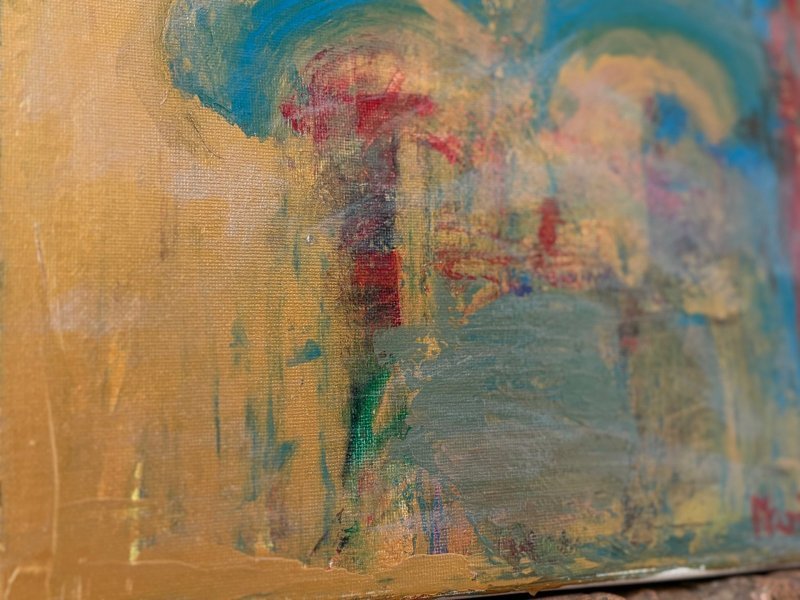 Additional view 1: Abstract Interior Painting Golden Ages: Radiance of Abstract Gold by painter M.E.G mixed method canvas 