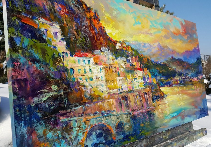 Additional view 6: Impressionism Landscape Painting Amalfi Coast Amalfi Atrani by painter Viktoria Lapteva oil canvas 