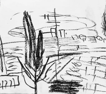 Graphique "Paysage urbain", illustrateur Irfan Ajvazi crayon plâtre à la Jose Art Gallery