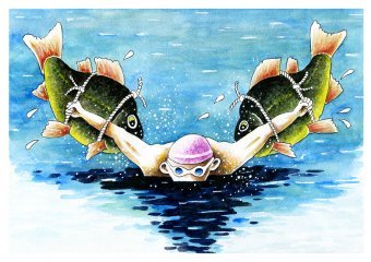 Графіка "Рекордний заплив", ілюстратор Kostyantyn Kazanchev акварель папір в Jose Art Gallery