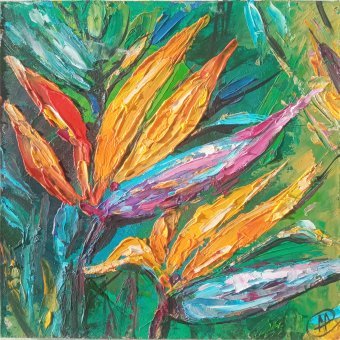 Malarstwo "Obraz olejny Kwiat strelicji", malarz Alina Skorokhod olej karton w Jose Art Gallery