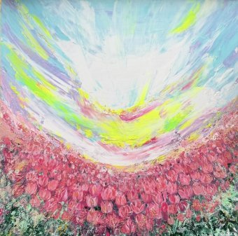 Графика "Тюльпаны и небо", иллюстратор Asiya Ray акрил холст в Jose Art Gallery