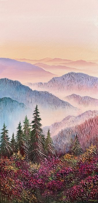 Painting "Pastel Peaks" by painter Anna Shkolik acrylic canvas at Jose Art Gallery