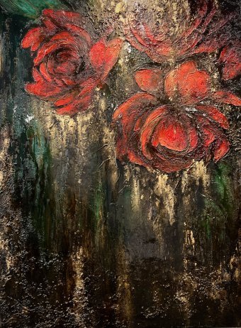 Painting "Red peonies" by painter Kseniya Eliseeva mixed method canvas at Jose Art Gallery