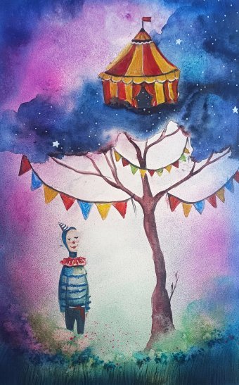 Живопись "Цирк, который никогда не приземляется", живописец Evgenia Smirnova смешанная техника бумага в Jose Art Gallery