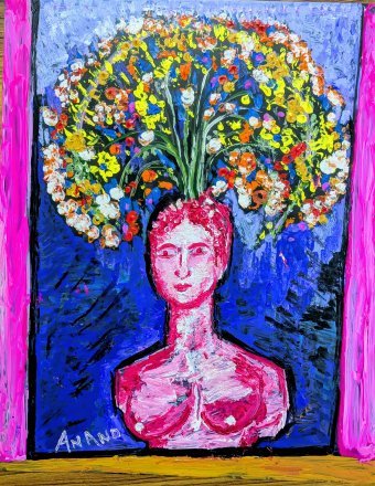 Pintura "CORONA DE FLORES", pintor ANAND MANCHIRAJU acrílico plástico en Jose Art Gallery