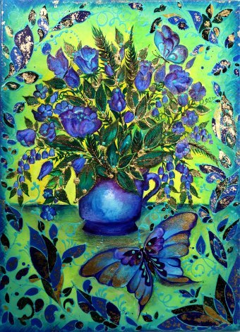 Живопись "Blue Floral Botanical Art: Утонченность Природы", живописец Hanna Soloviova смешанная техника холст в Jose Art Gallery