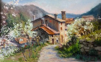 Pittura "Primavera nei Balcani", pittore Tatyana Rykova olio tela alla Jose Art Gallery