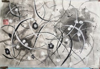 Painting "Sumi-e Monochrome Abstract Art 2025" by painter Claudio Sansa Rito watercolor paper at Jose Art Gallery