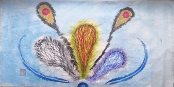 Painting "Untitled 32: Japanese Ink and Chinese Watercolors" by painter Claudio Sansa Rito watercolor paper at Jose Art Gallery