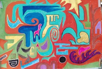 Painting "Untitled 41: Fusion of Japanese and Chinese Art" by painter Claudio Sansa Rito watercolor paper at Jose Art Gallery