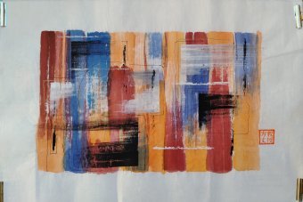 Painting "East Meets West Abstract Fusion" by painter Claudio Sansa Rito watercolor paper at Jose Art Gallery