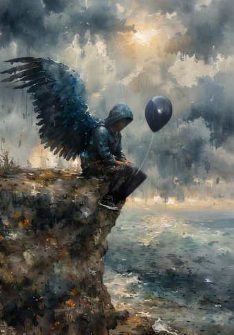 Arte digital "Anjo Negro, Espiritual, Místico", artista digital francois rey na Jose Art Gallery