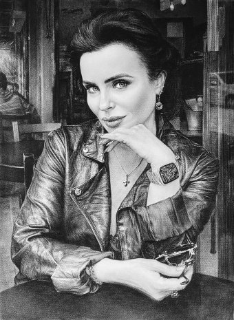 Grafica "Beautiful Stranger Parisian: Eleganza nell'ombra", illustratore Vladimir Sumarokov carbone carta alla Jose Art Gallery