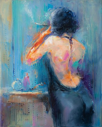 Painting "Woman in the Mirror" by painter Anna Ravliuc oil canvas at Jose Art Gallery