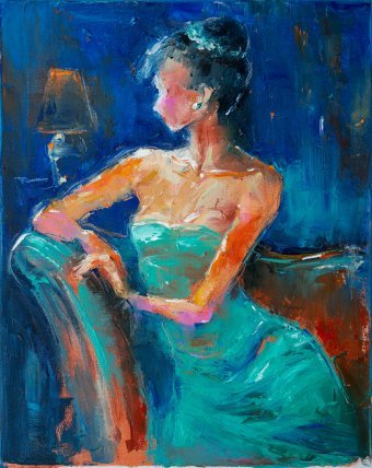 Painting "A Quiet Debut" by painter Anna Ravliuc oil canvas at Jose Art Gallery