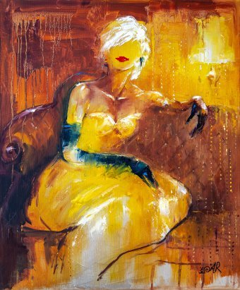 Painting "The Lady in the golden light" by painter Anna Ravliuc oil canvas at Jose Art Gallery
