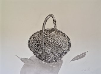 Peinture "Le panier : aquarelle et nature à l'encre", peintre bernardino peinture à l'eau papier à la Jose Art Gallery