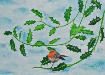 Pintura "El pájaro sobre carrasco en color acrílico", pintor bernardino acrílico papel en Jose Art Gallery