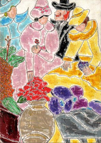 Pintura "En una floristería", pintor JackMichel pastel papel en Jose Art Gallery