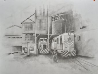 Grafika "Maszyny ładujące węgiel", ilustrator bernardino ołówek papier w Jose Art Gallery