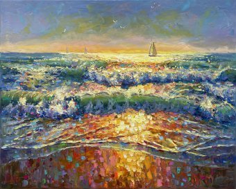 Pittura "Mattina al mare", pittore Yevgeny Chernyakovsky olio tela alla Jose Art Gallery