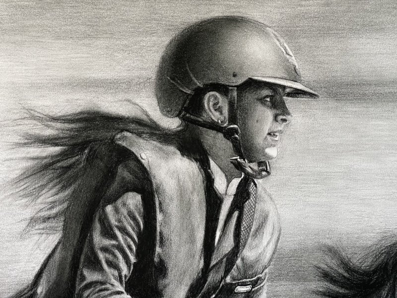 Additional view 2: Realism Portrait Drawing Speed and Power: Dynamic Equestrian Portrait by illustrator Vladimir Sumarokov charcoal paper 