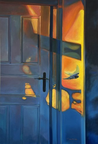 Drawing "Puerta blanca" by illustrator Wiktoria Mazovetska oil paint canvas at Jose Art Gallery