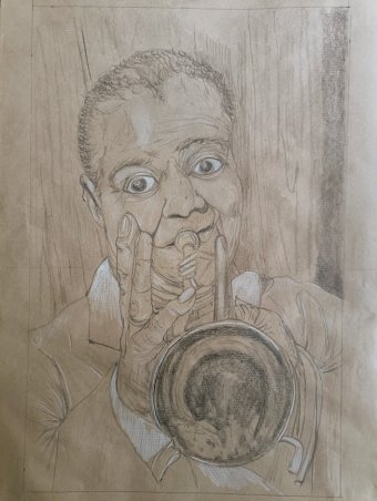 Graphik "Satchmo oder Satch: Porträt in der bildenden Kunst", illustrator roberto ferrando Bleistift Karton in der Jose Art Gallery
