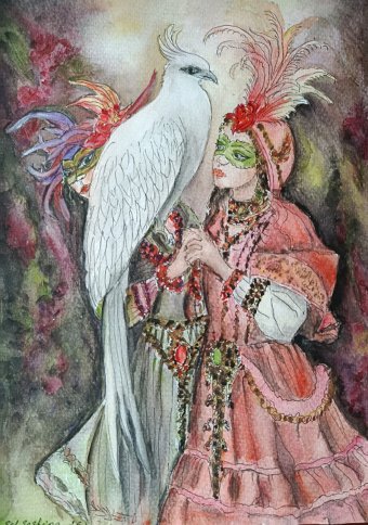 Peinture "Oiseau de l'âme", peintre Selena Sashina aquarelle papier à la Jose Art Gallery