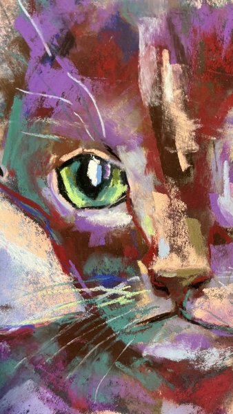 Additional view 1: Impressionism Animal Drawing Hope in the Eyes of a Purple Cat by illustrator Katerina Kovalchuk chalk paper 