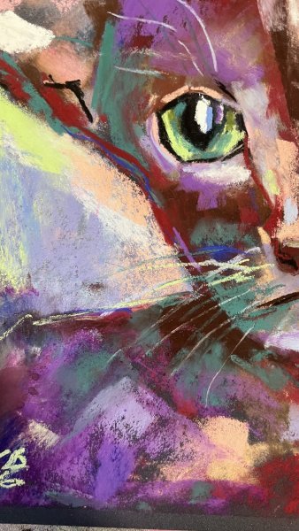 Additional view 2: Impressionism Animal Drawing Hope in the Eyes of a Purple Cat by illustrator Katerina Kovalchuk chalk paper 