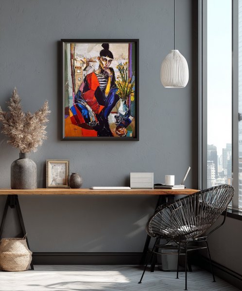 Additional view 1: Expressionism Portrait Painting Bitter Coffee by painter Alexander Aksyonov acrylic canvas 