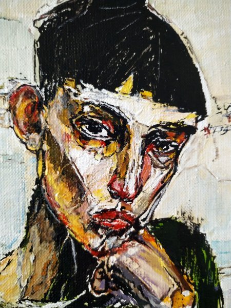 Additional view 2: Expressionism Portrait Painting Bitter Coffee by painter Alexander Aksyonov acrylic canvas 